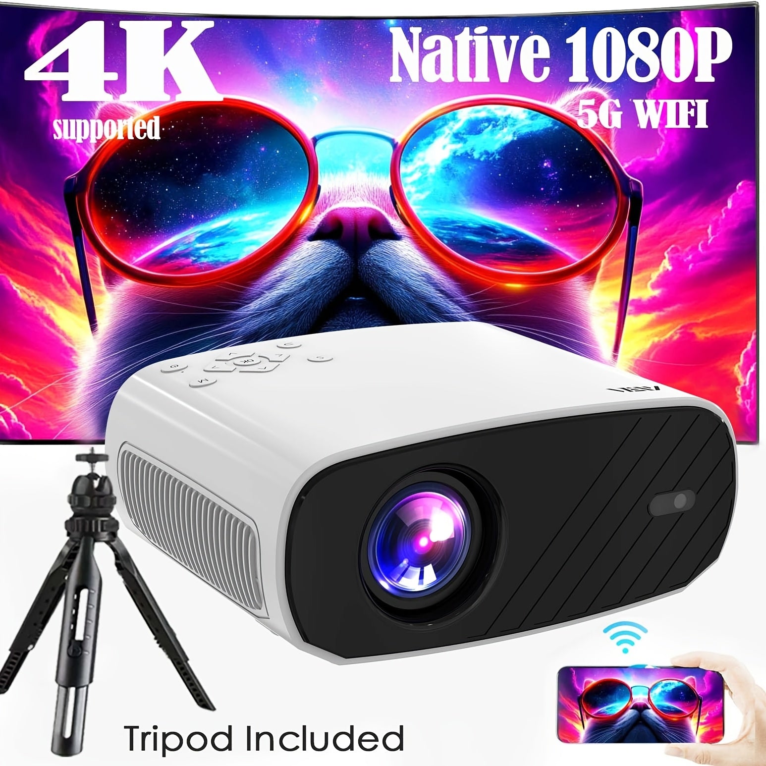 Portativ Android uy kinoteatr proyektori Full HD WiFi 4K mos keladi