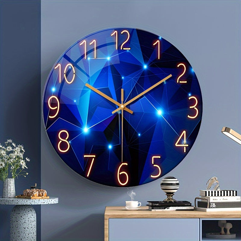 14 Inch Dark Blue Geometric Wall Clock with Tempered Glass and Quartz Movement