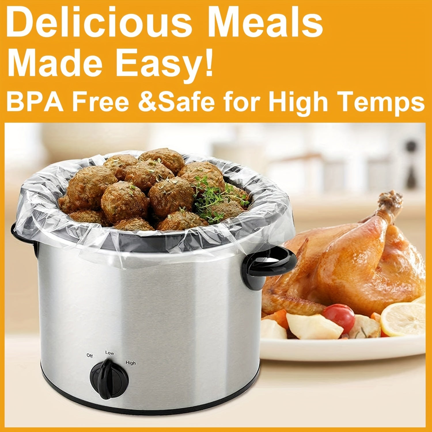 30 Count Slow Cooker Liners Disposable Plastic Bags for Crockpot 3QT-8QT