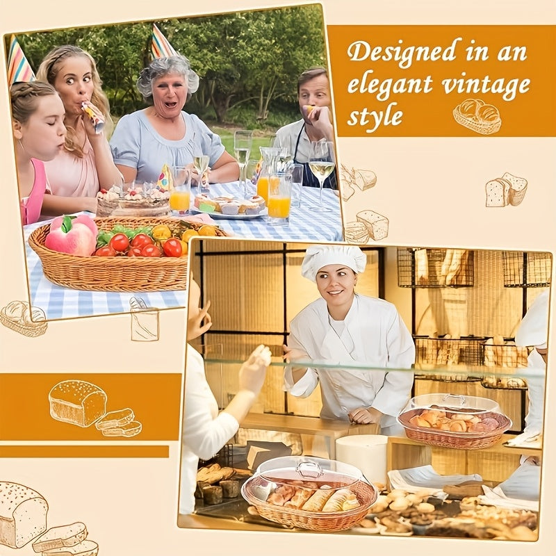 Wicker Bread Basket with Clear Acrylic Lid for Kitchen, Picnic, and Home Display
