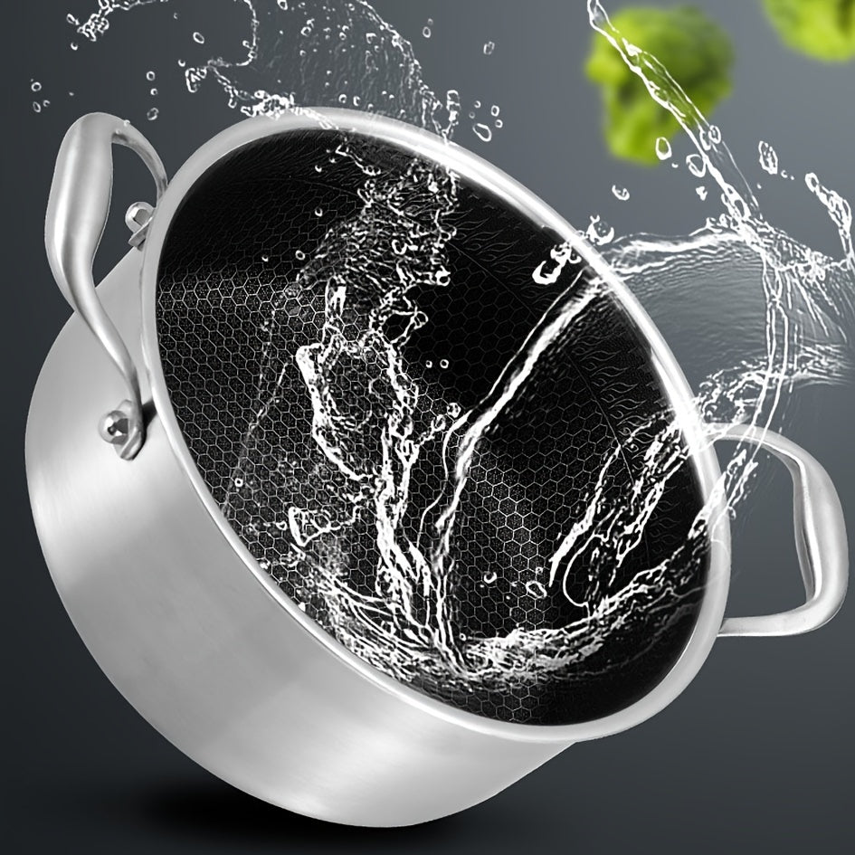 Ko'p funksiyali qopqoq bilan birga keladigan, yopishqoq bo'lmagan va induksion plitalar uchun mos keladigan supa qozoni, uni har qanday turdagi pechda uyda va professional oshxonada ishlatish uchun ideal qiladi.