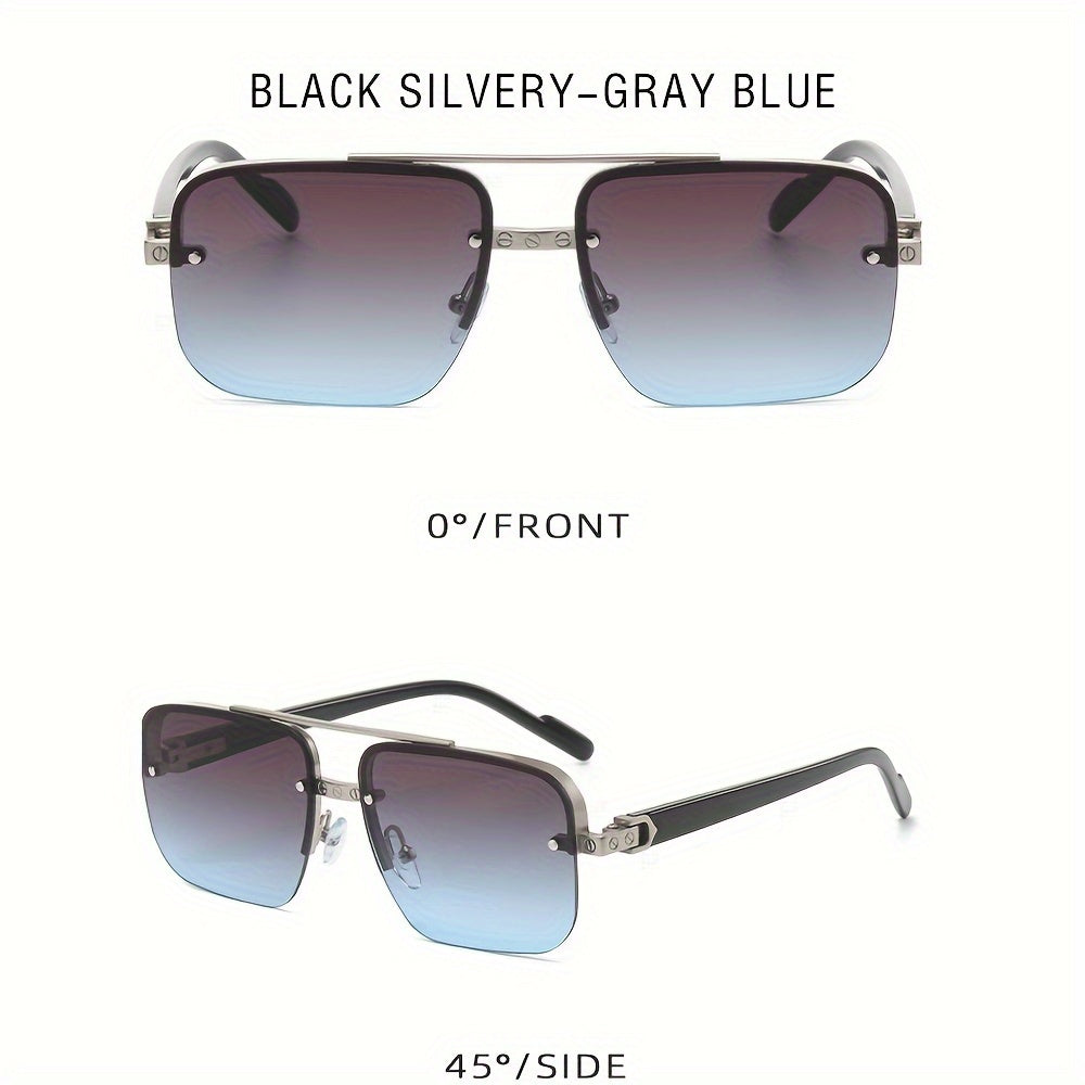 Men's Square Pilot Glasses Metal Frame Driving Travel Fashion