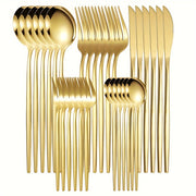 Набор столовых приборов из нержавеющей стали с золотым покрытием и элегантным современным дизайном для дома, кухни, ресторана и свадебного использования.