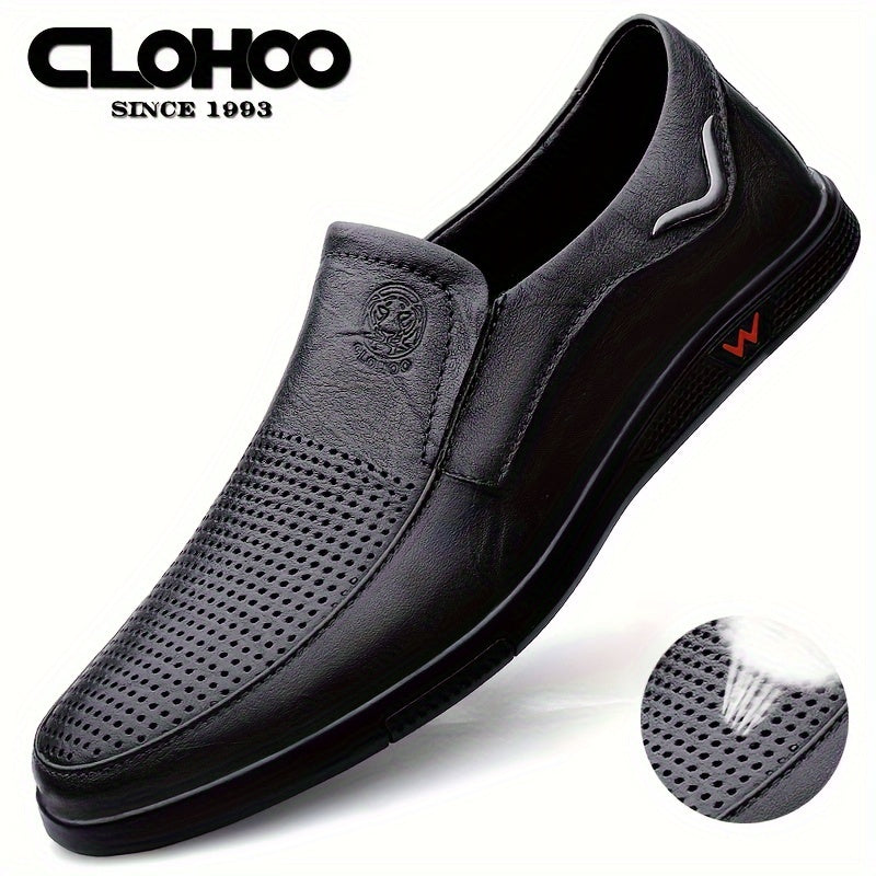 Zapatos casuales para hombre sin cordones de cuero y goma, de color sólido, para vacaciones y todas las estaciones