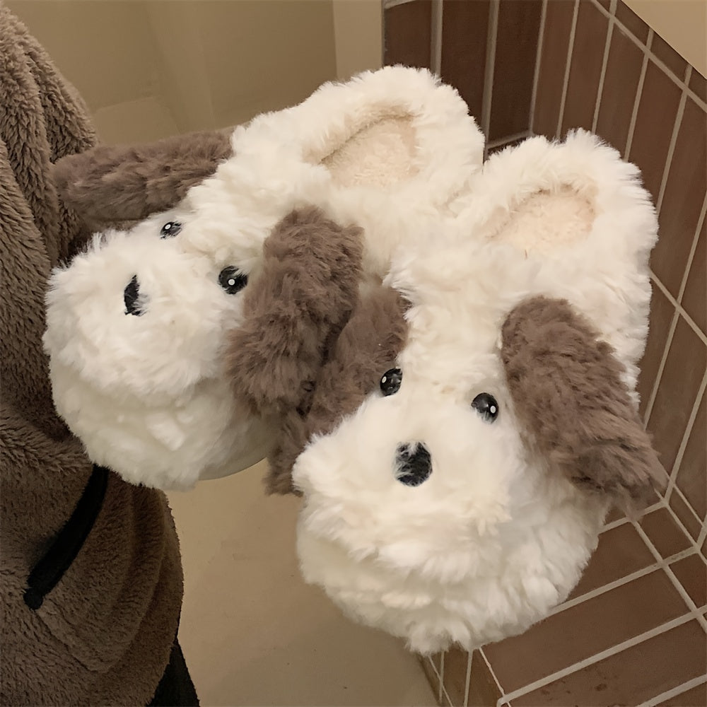 Winter Plush Slip-On Dog Slippers for Women and Men Cozy Faux Fur Lining