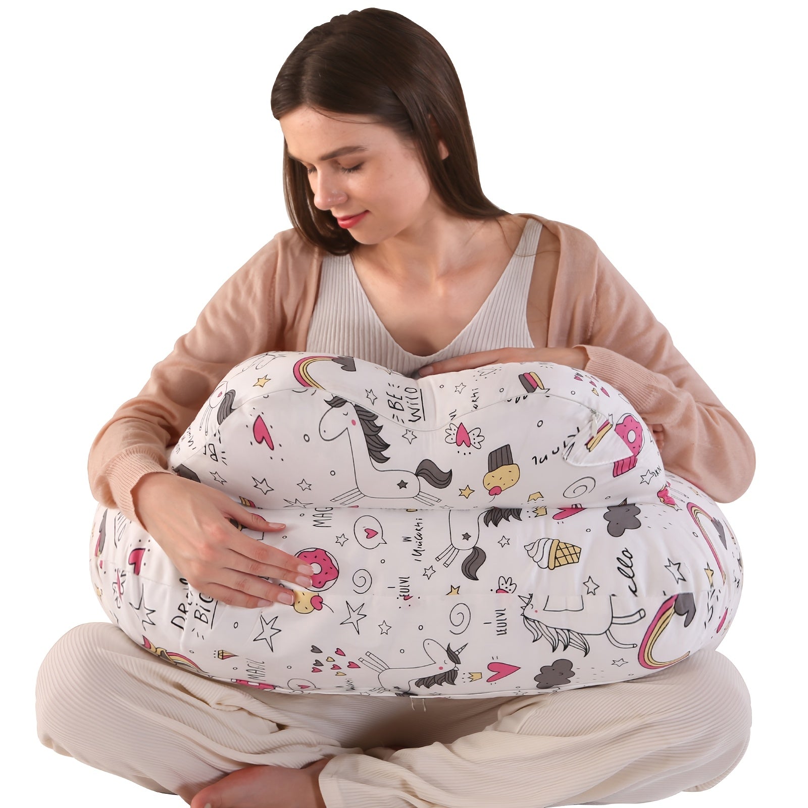 Plus Size Breastfeeding Pillow with Adjustable Waist Strap Removable Cover Full Body Support for Nursing and Bottle Feeding