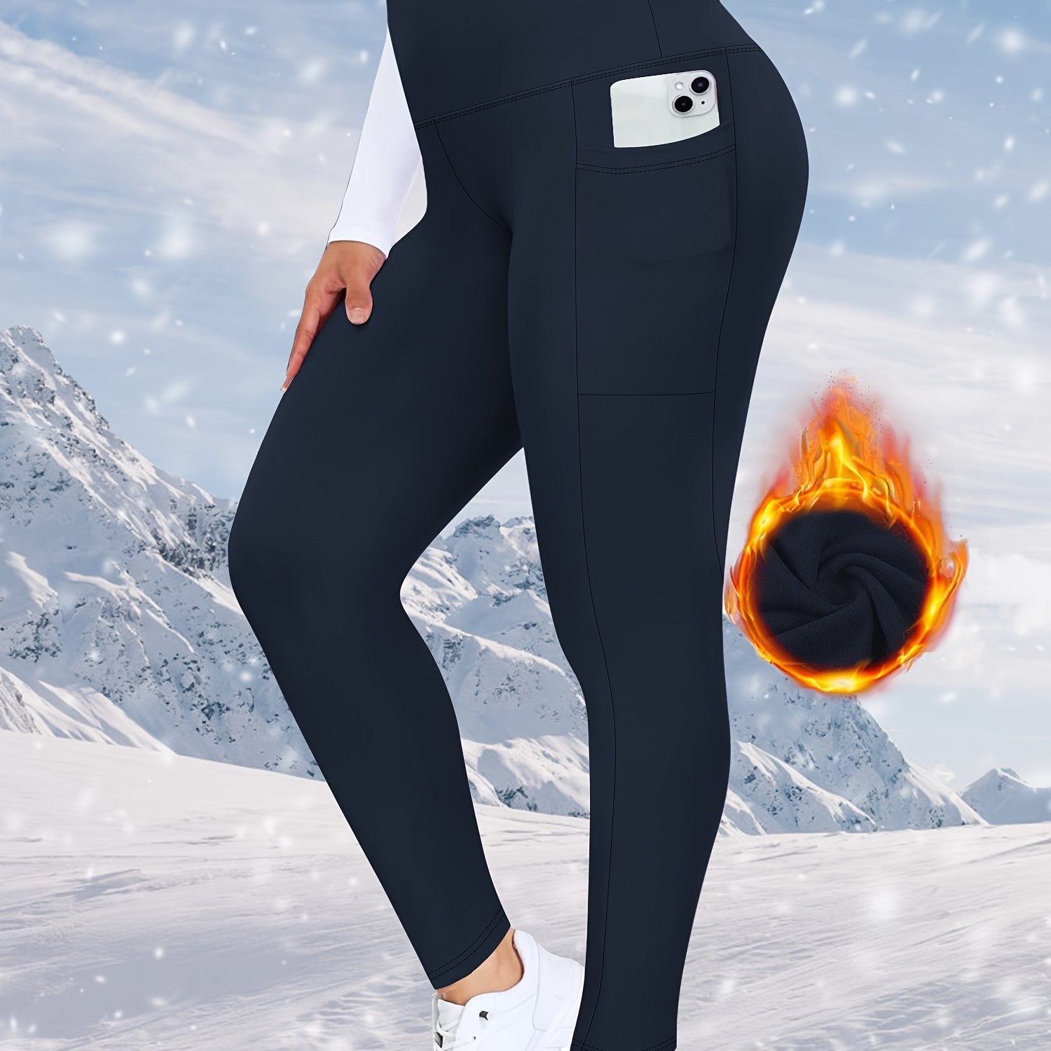 Women's Plus Size Fleece-Lined High-Waist Leggings with Pockets