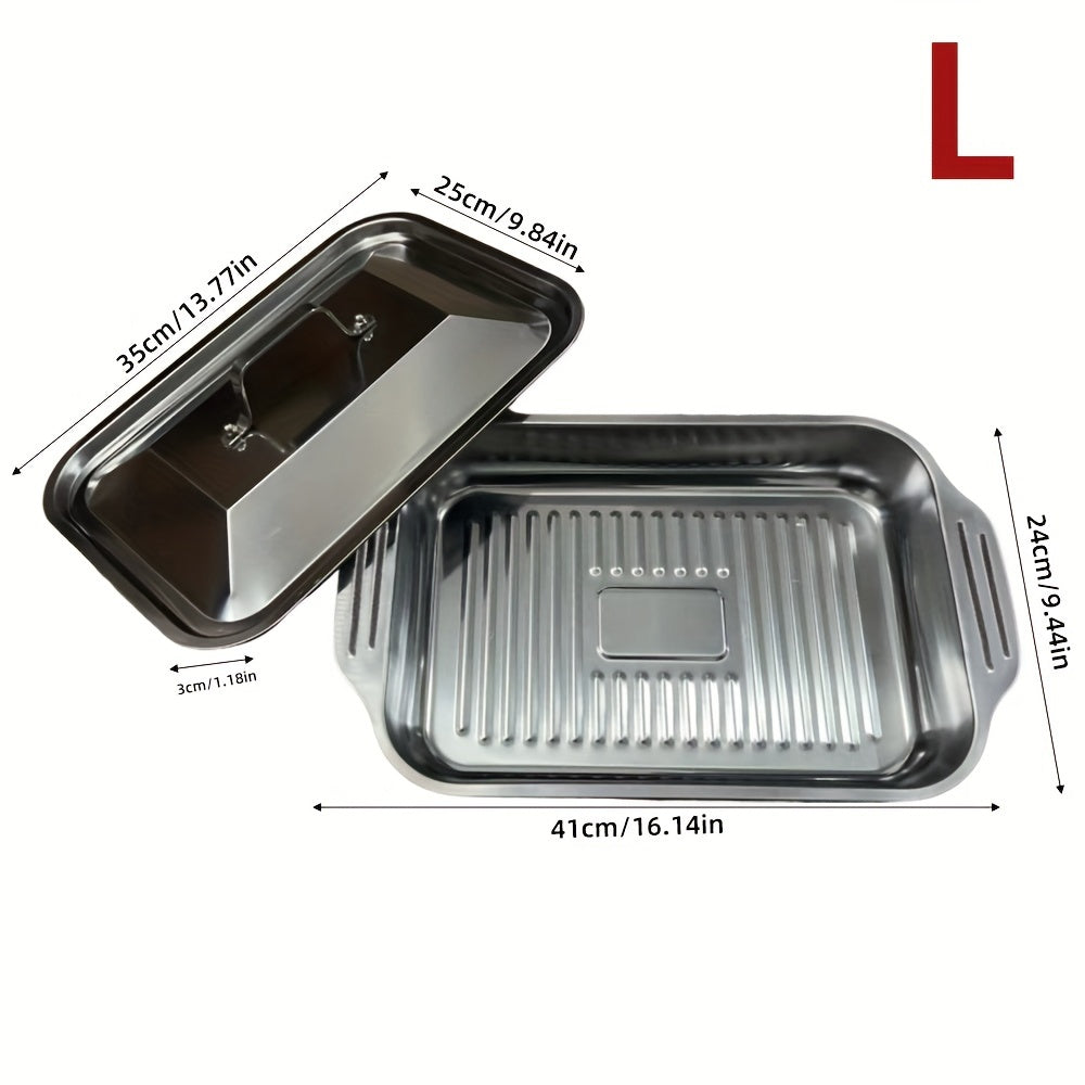 2-Piece Nonstick Stainless Steel Roasting Pan Set with Lids, Heavy-Duty Rectangular Bakeware