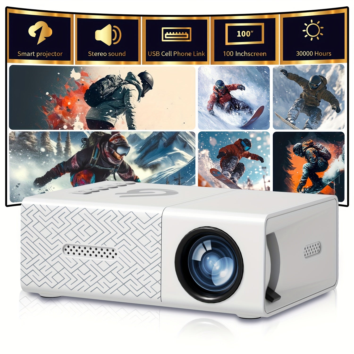 Портативный мини LED-проектор с фокусным пультом, совместим с смартфонами