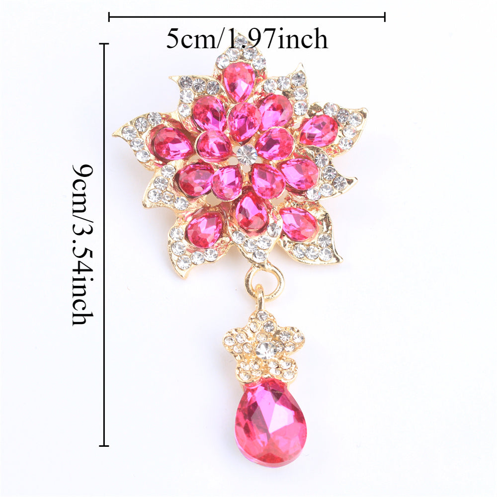 Luxury Rhinestone Tassel Flower Brooch Pin for Clothing and Parties