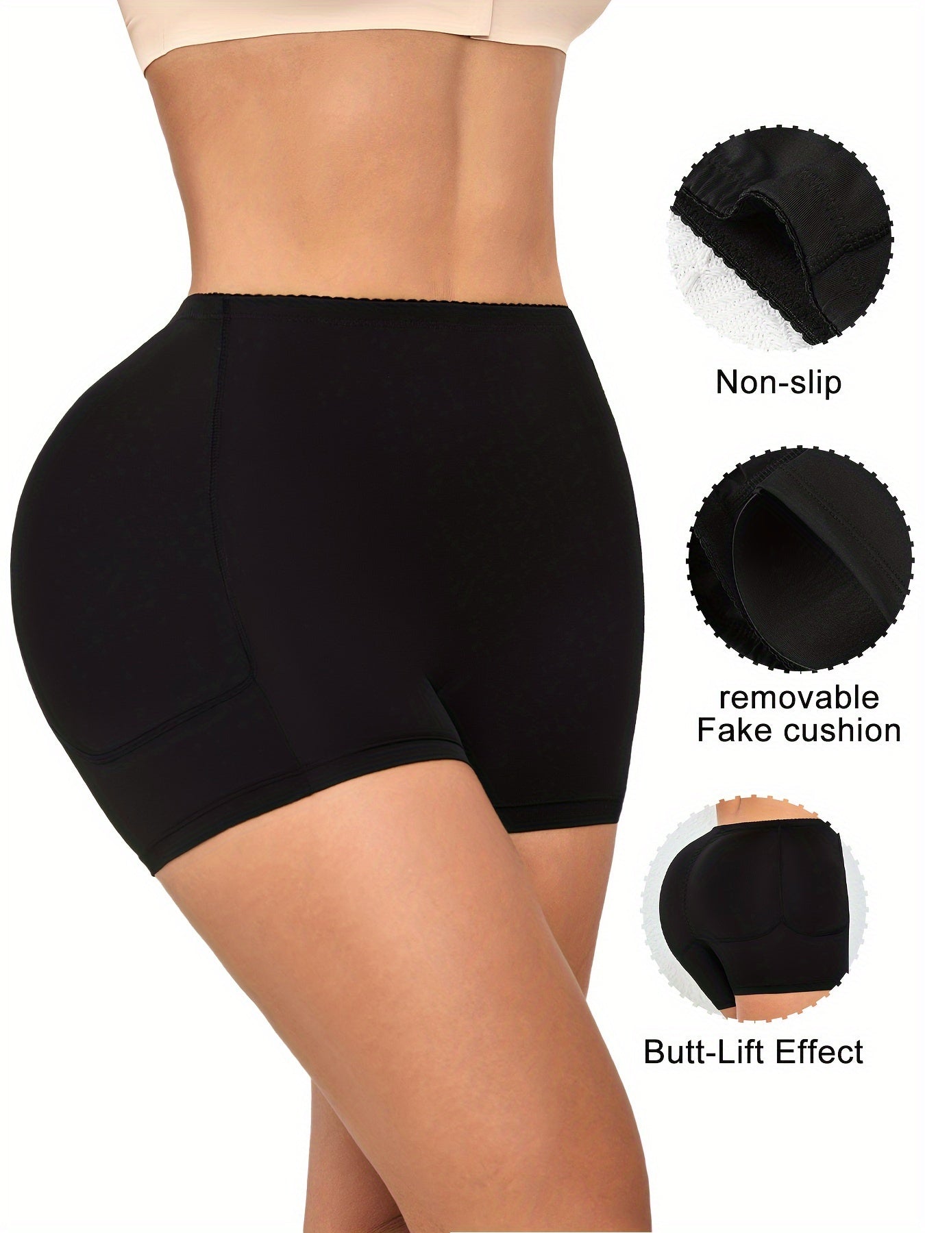 High-Waist Tummy Control Shapewear Shorts for Women Black Removable Pads Pockets
