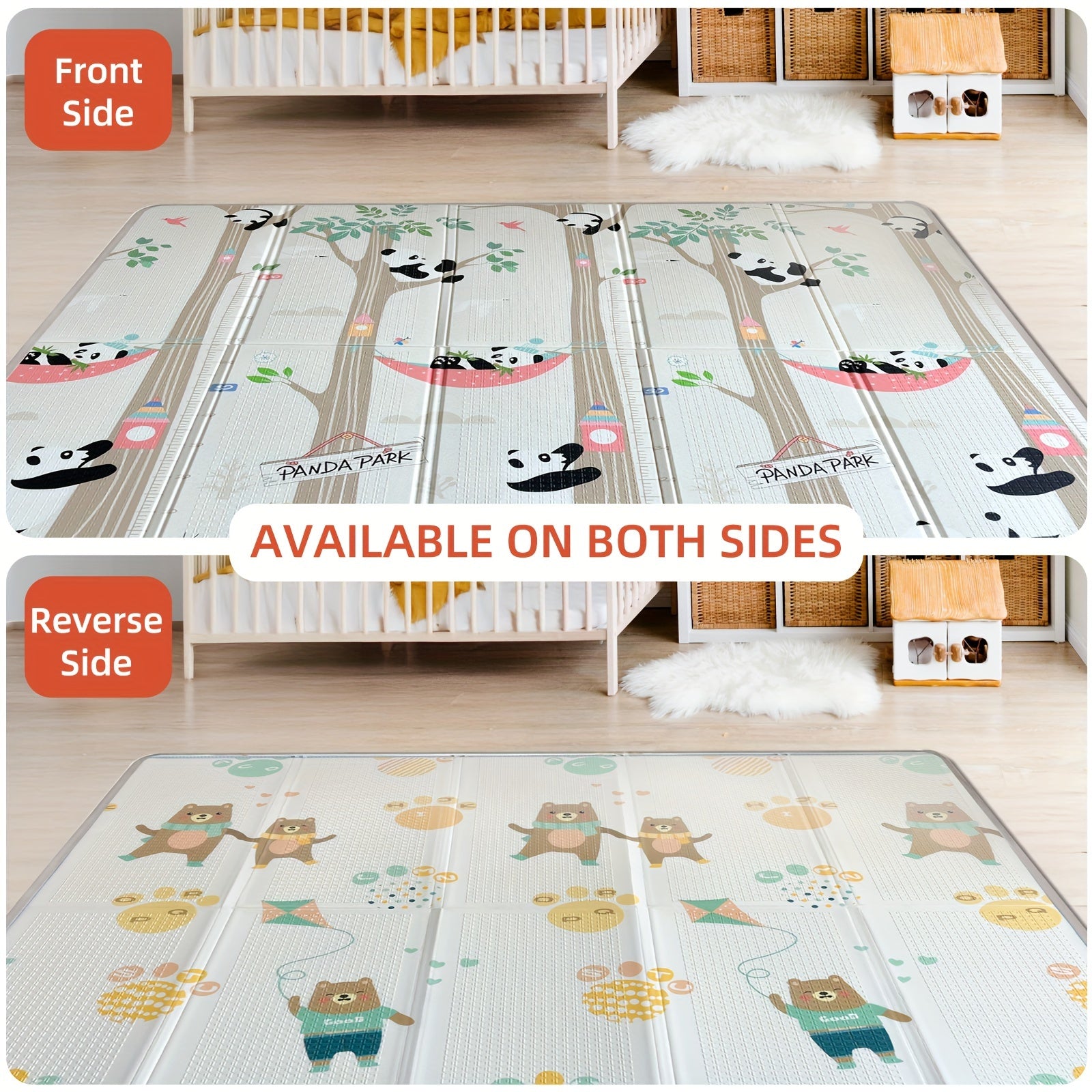 Kids' Play Mat Double-Sided Foldable Non-Toxic PE Panda Design 200x180cm