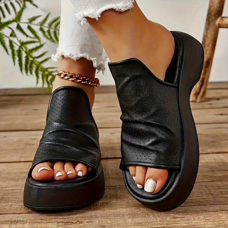 Women's Open-Toe Sandals Synthetic Upper Mid Heel Casual Black Brown