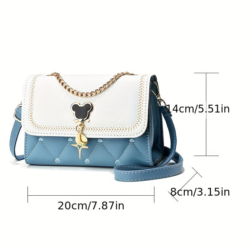 Women's Embroidered Crossbody Bag with Chain Strap Water-Resistant PU