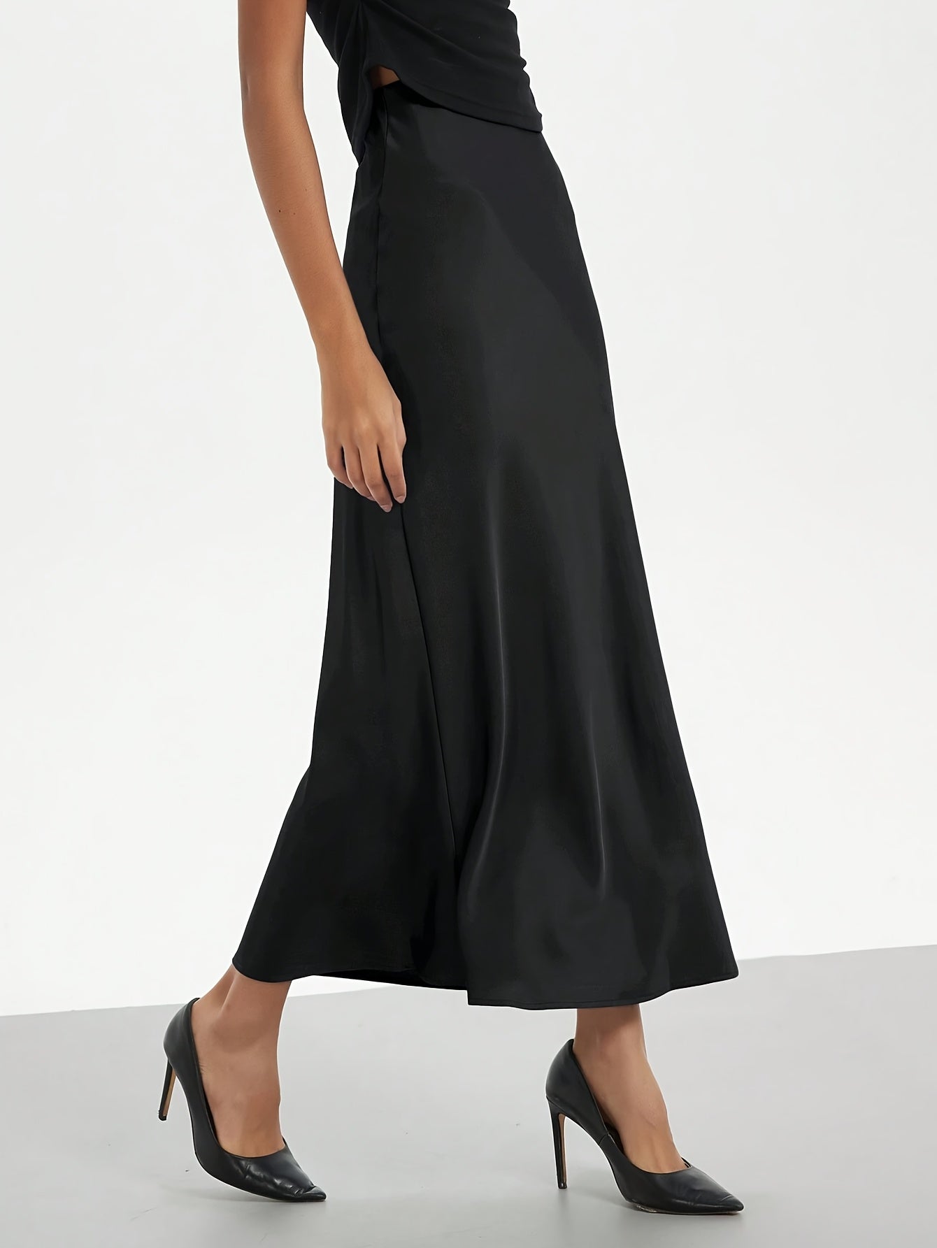 Women's High-Waisted Burgundy Satin Maxi Skirt Spring Summer Fall Elegant Machine Washable