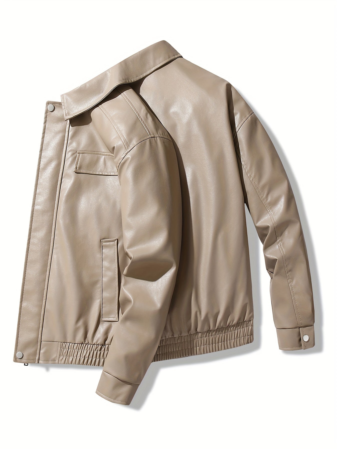 Мужская черная ретро-кожаная куртка из PU с молнией, повседневный уличный стиль с клапанами карманов