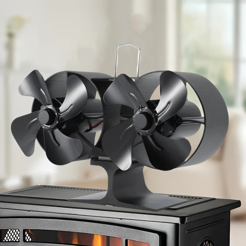 Aluminum Stove Fan Dual Heads 8 Blades Quiet Heat Distribution Wood Stove Accessories