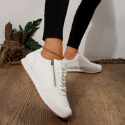 Women's White Faux Cover Sneakers with Zipper, Breathable, Non-Slip