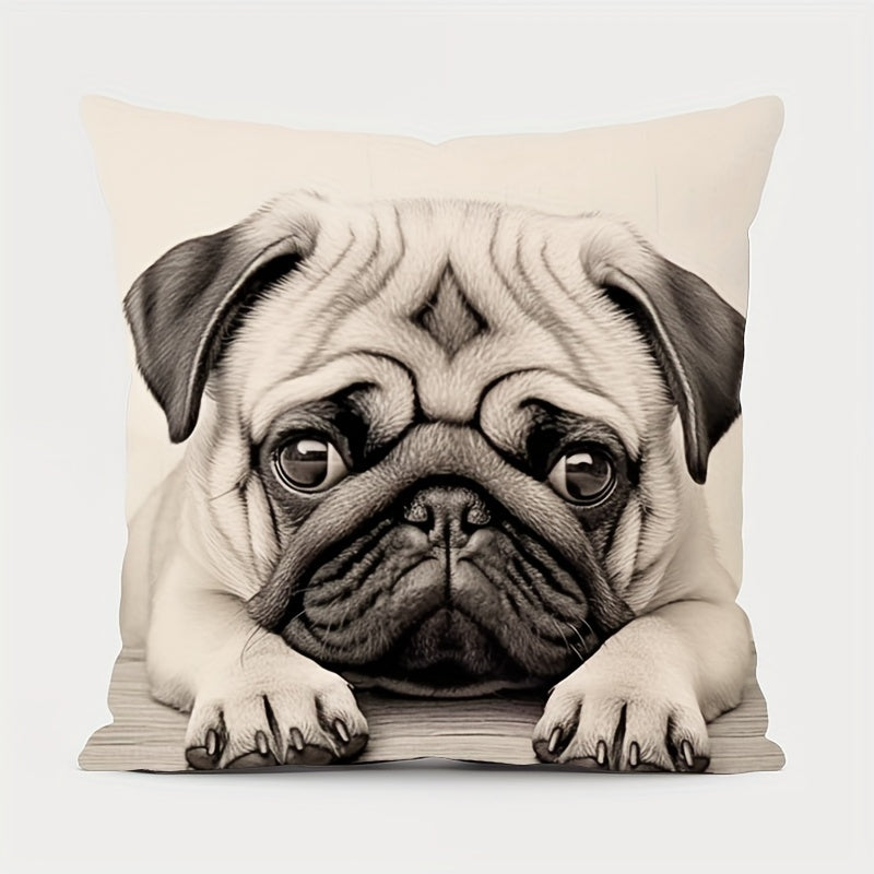 Double-Sided Pug Throw Pillow Cover 45cm Decorative Polyester Cushion Case for Living Room