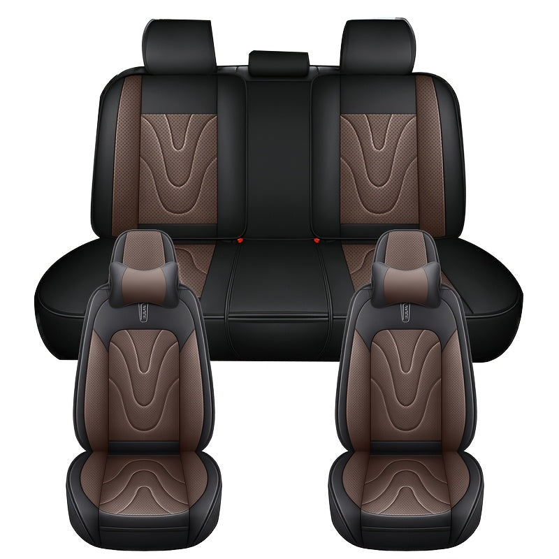 Fundas de asientos de coche de cuero sintético de cinco plazas, durabilidad en todas las estaciones, cobertura completa