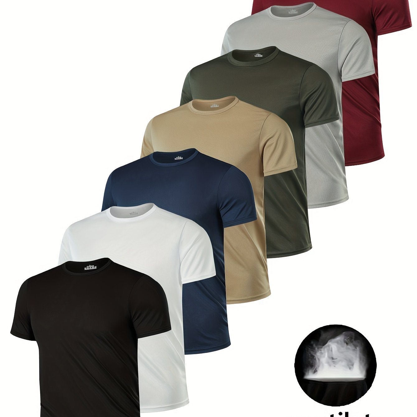 Men's Short Sleeve Sports Shirts Set Quick-Drying Polyester Solid Color Crew Neck Athletic Tops
