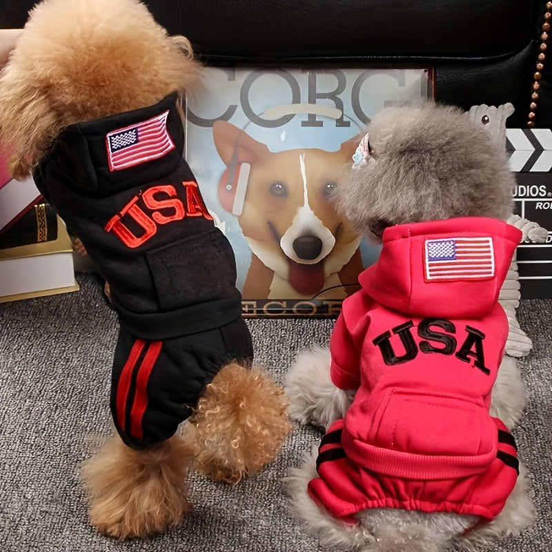 Winter Dog Hoodie with Pockets and Embroidery for Small to Medium Dogs