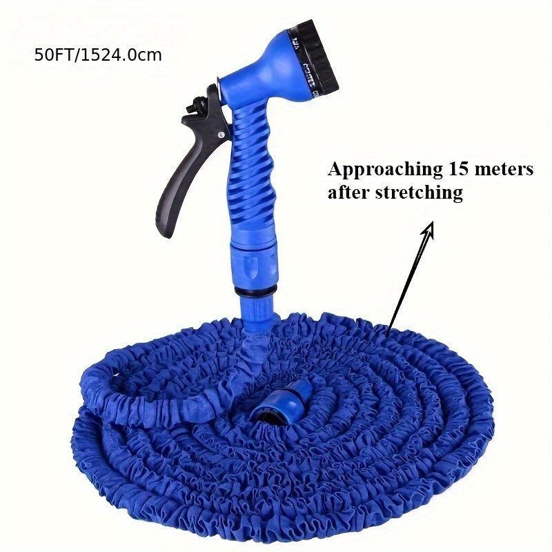 Expandable High-Pressure Garden Hose 3X Soft Rubber with 7-Function Nozzle 15-38 M