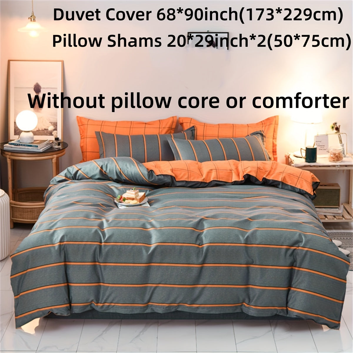 Polyester Duvet Cover Set with Striped Print Bedding Includes Soft Pillowcases for Bedroom or Guest Room