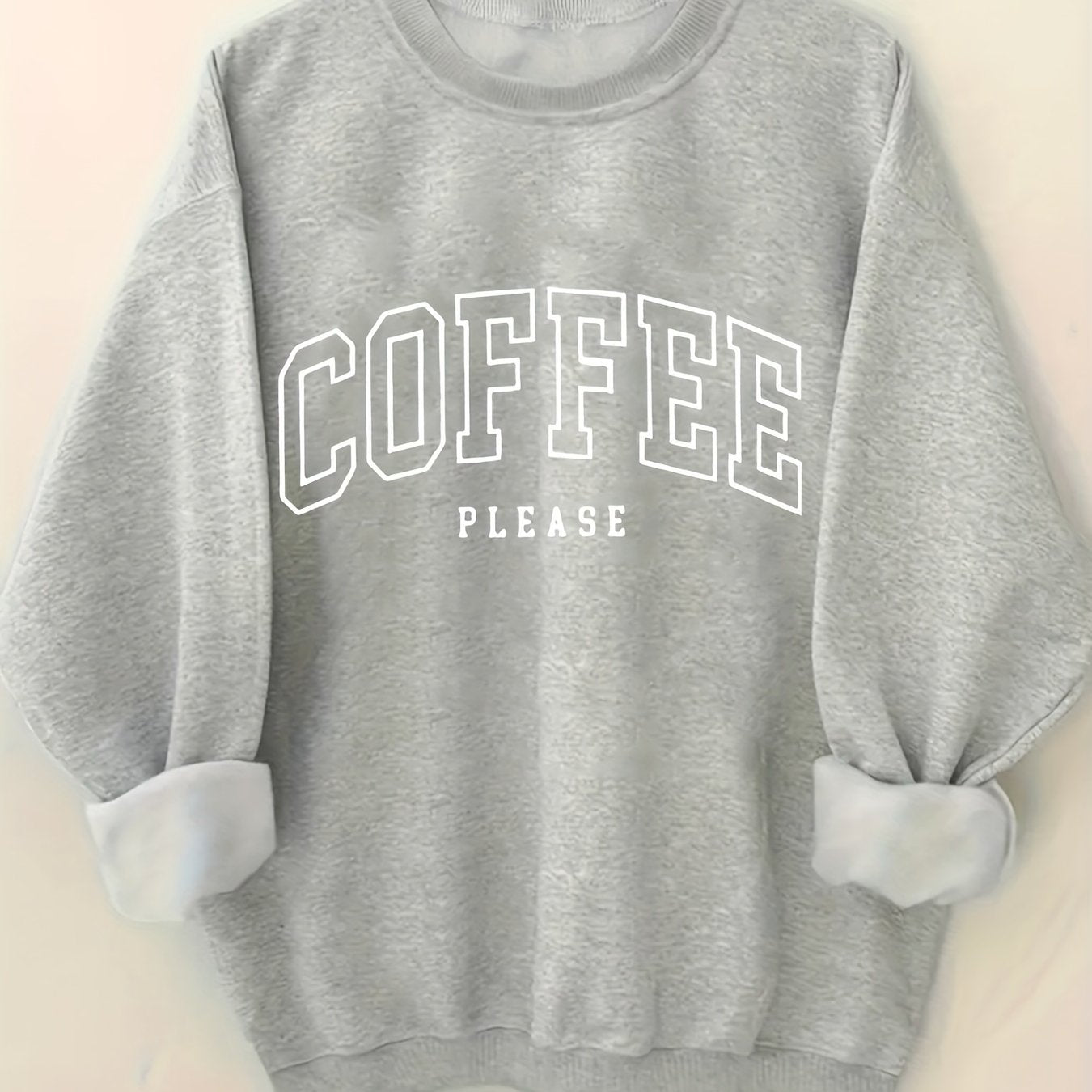 Plus Size Coffee Print Pullover Sweatshirt Long Sleeve Casual Fall Spring