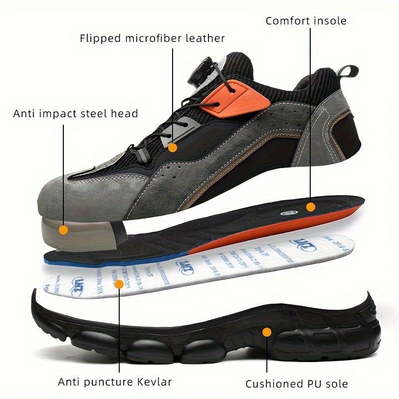 Men's Plus Size Safety Sneakers Steel Toe Puncture-Resistant Non-Slip Durable Gray Black