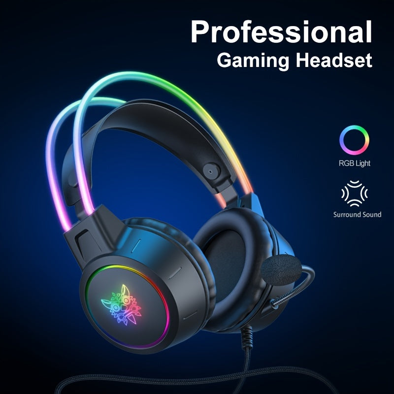 RGB Gaming Headset Noise Cancelling Surround Sound Wired with Detachable Microphone for PC and Laptop