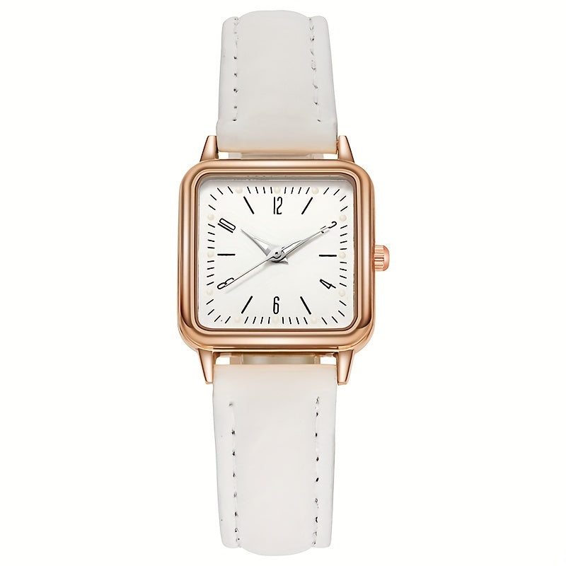 Women's Casual Square Quartz Watch with Luminous Dial and PU Leather Band