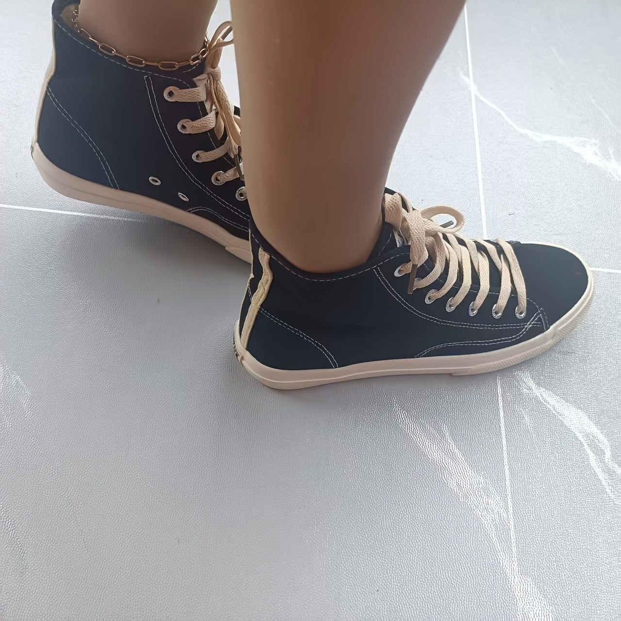 Women's Black High-Top Sneakers Breathable Fabric Casual and Work Shoes