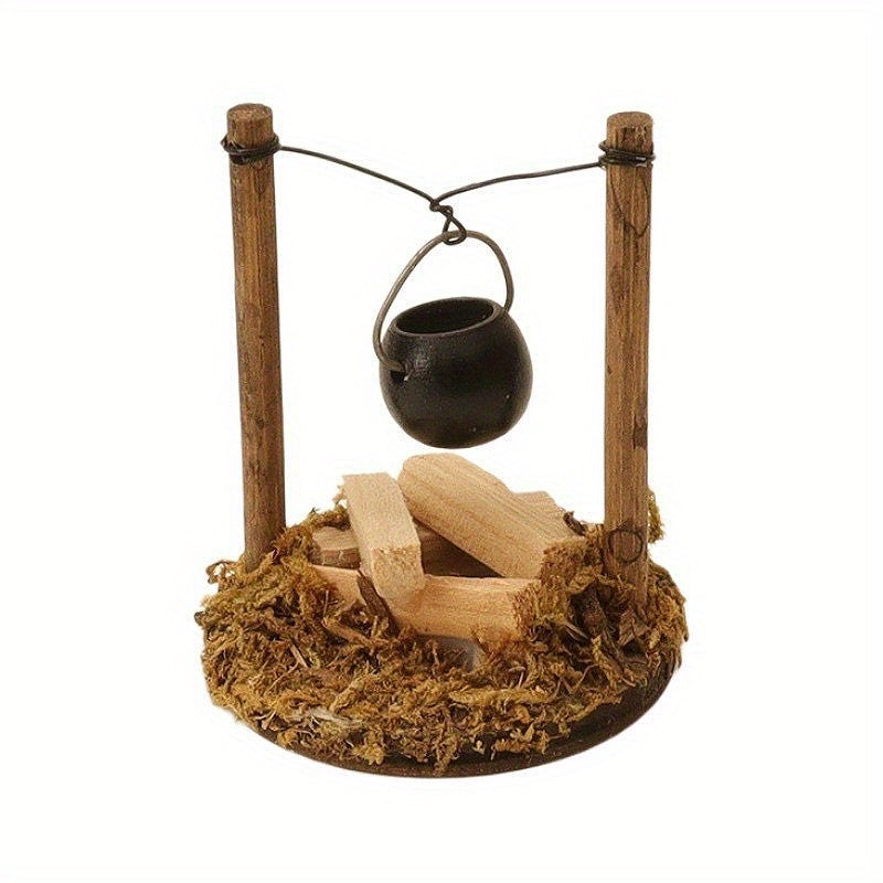 Compact Wood Burning Stove and Pot Set for Mini Gardens and Model Kitchens