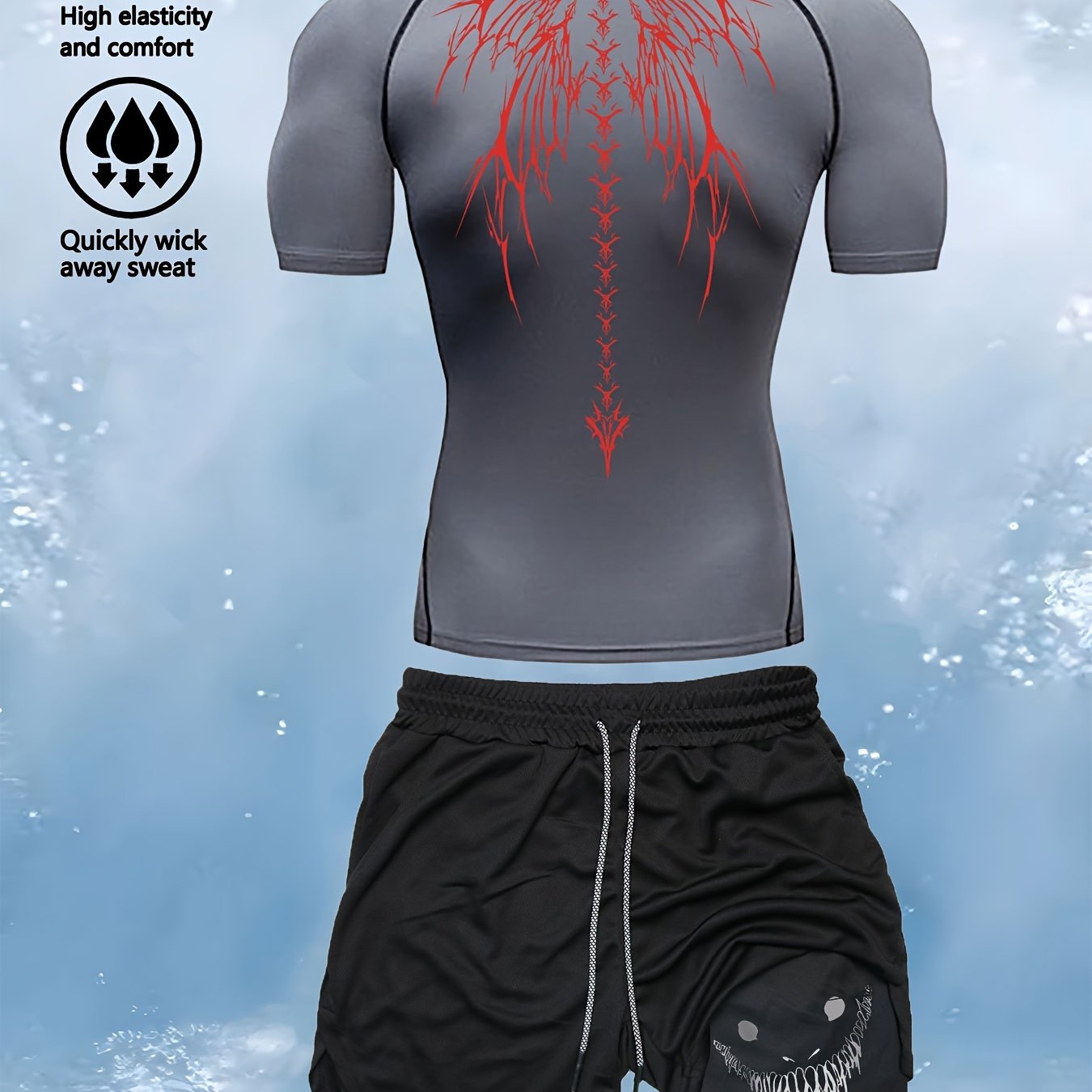 Men's Athletic Fitness Set Shorts and T-Shirt Quick-Dry Knit Fabric for Running Training Hiking