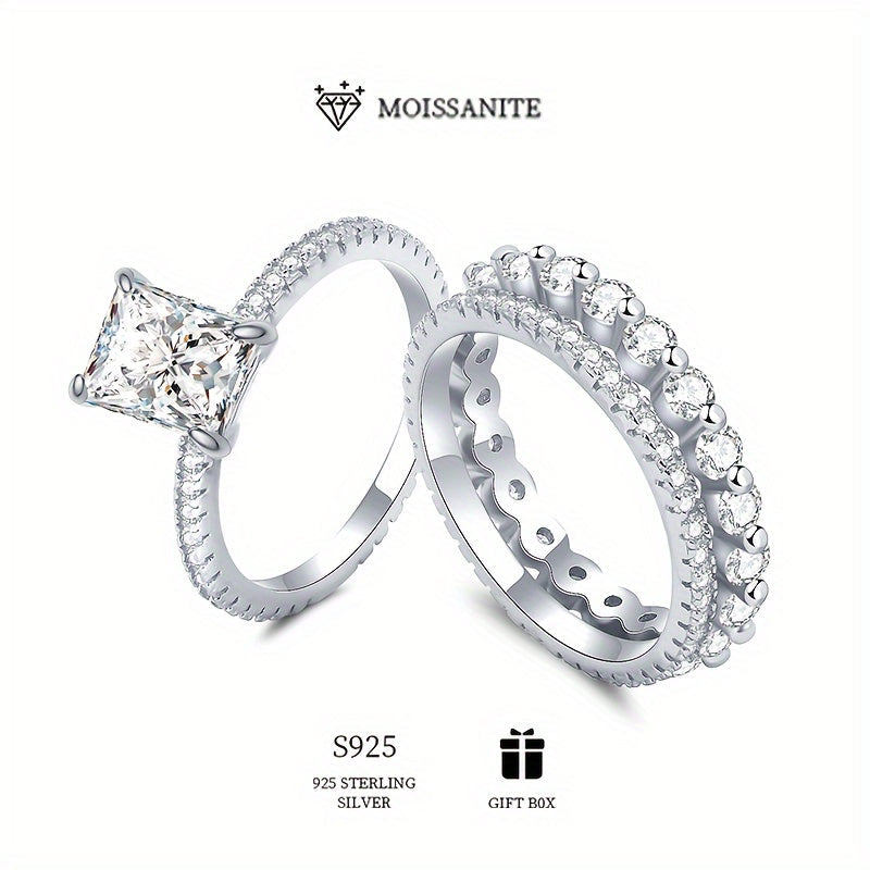 Sterling Silver Square Stackable Ring with 2ct Moissanite for Women