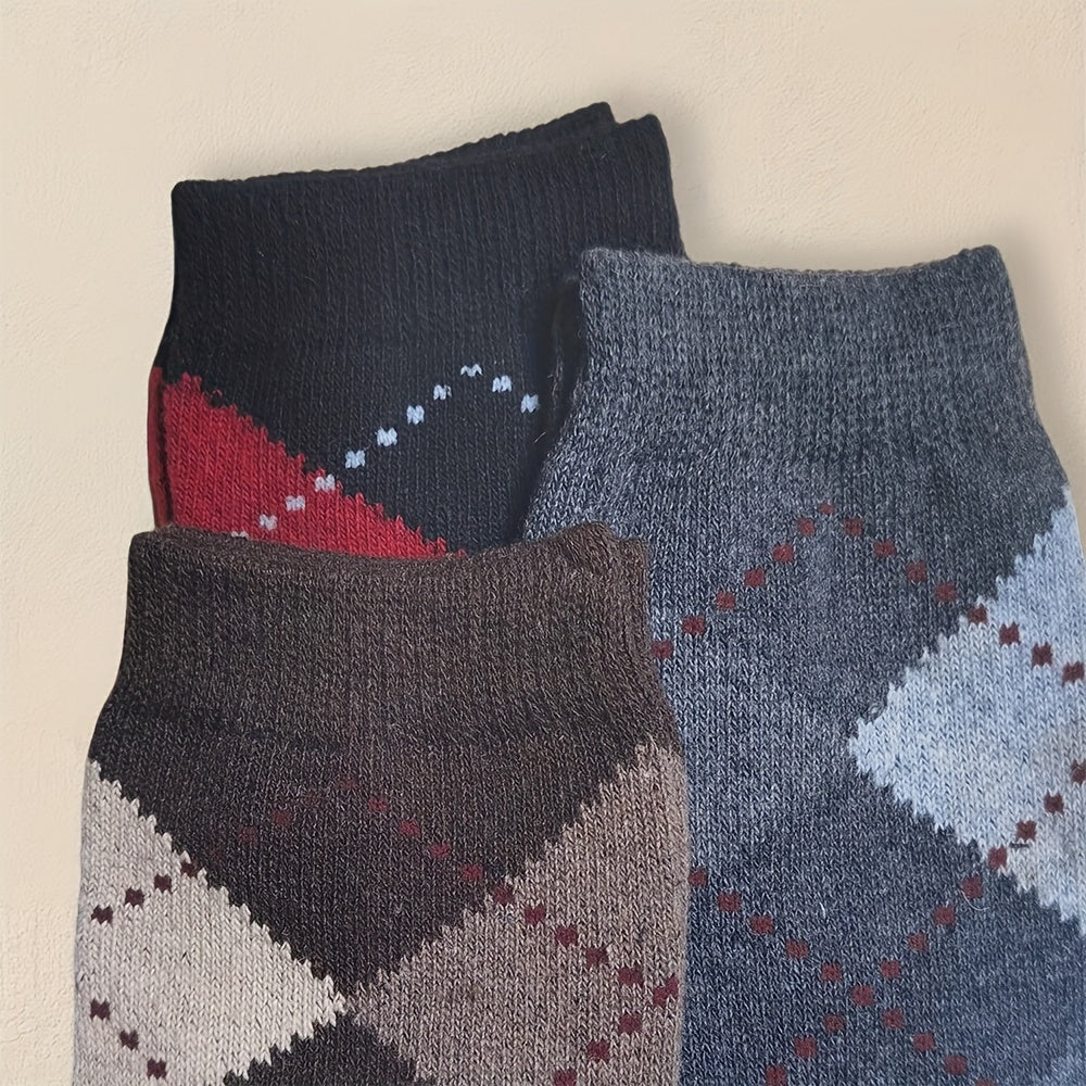 Men's Crew Socks 5 Pairs Geometric Pattern Breathable Polyester Spandex All Seasons