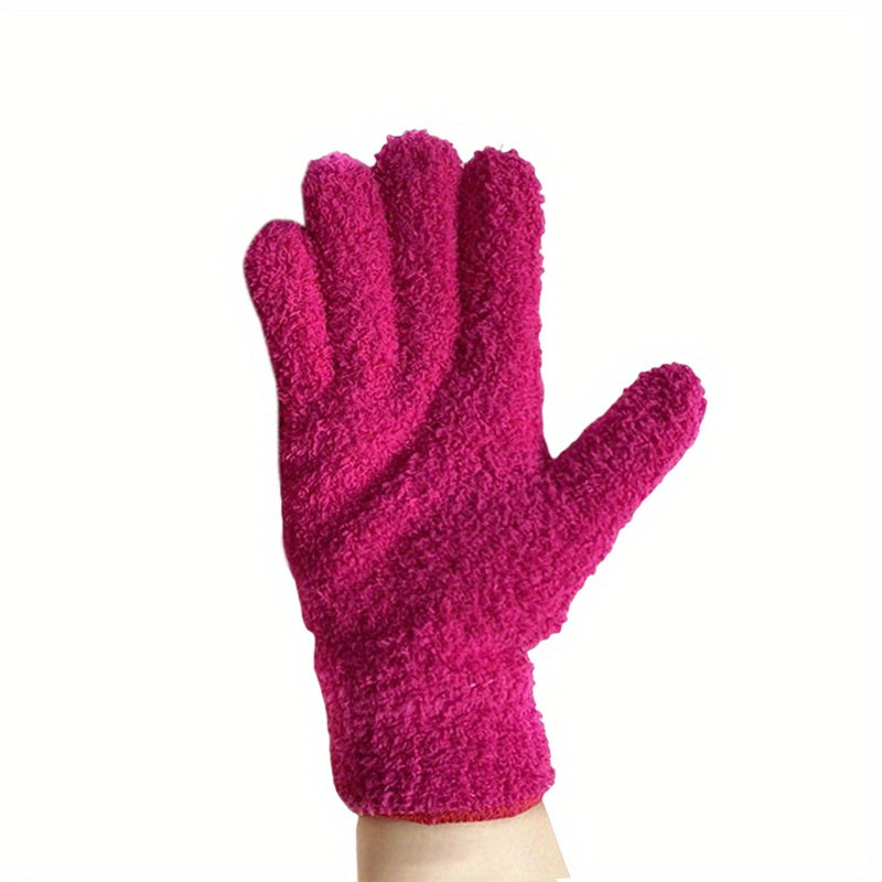 Microfiber Coral Fleece Cleaning Gloves Five-Finger Dust Remover Blue