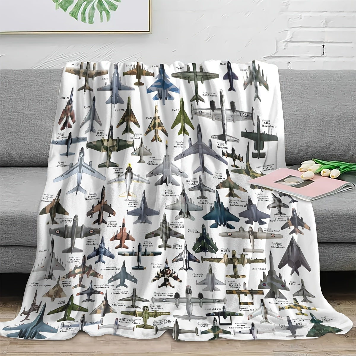 Military Aircraft Print Flannel Throw Blanket Hypoallergenic Stain-Resistant All-Season Polyester