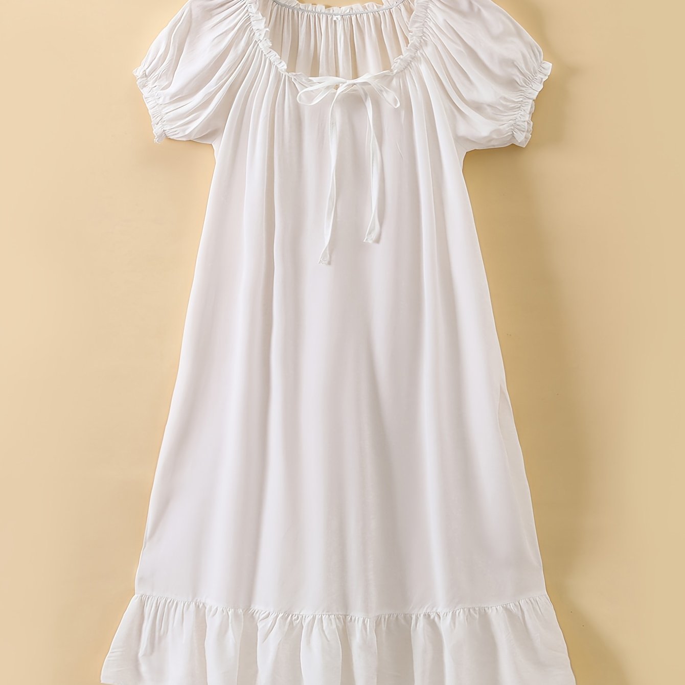 Women's Viscose Nightdress with Lace Trim and Ruffle Hem for Summer