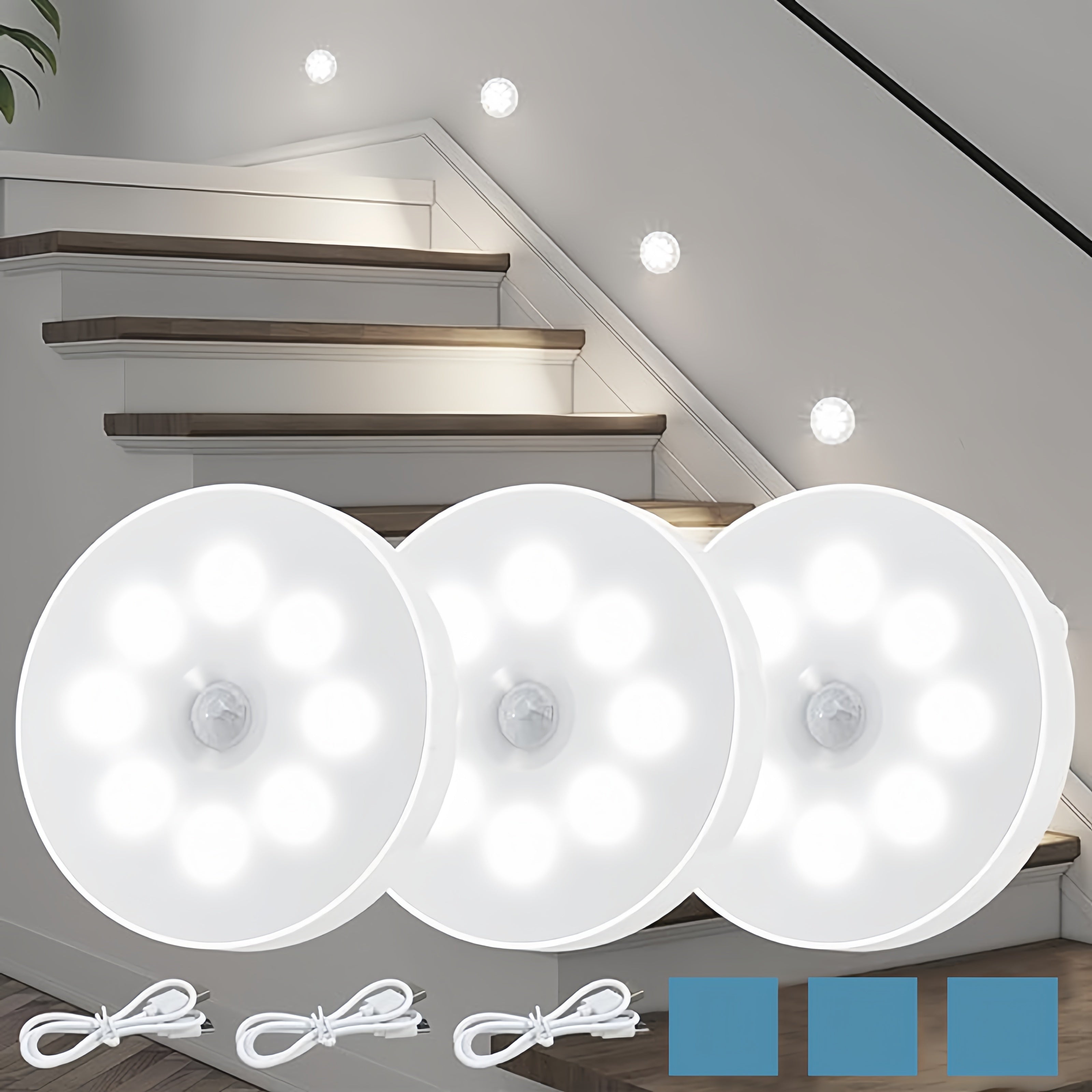 LED Step Lights with Motion Sensor, Adjustable Brightness, Flush Mount, Battery Operated