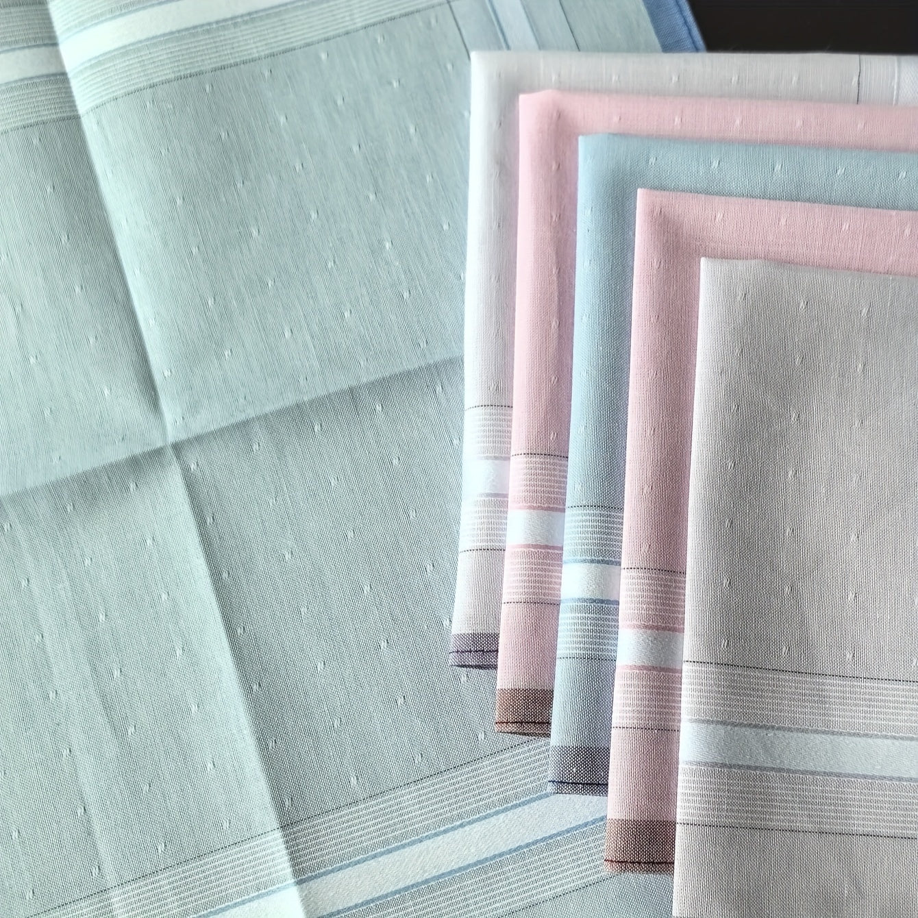 Set of 6 Soft Cotton Handkerchiefs 29cm Stylish Striped Pattern Absorbent