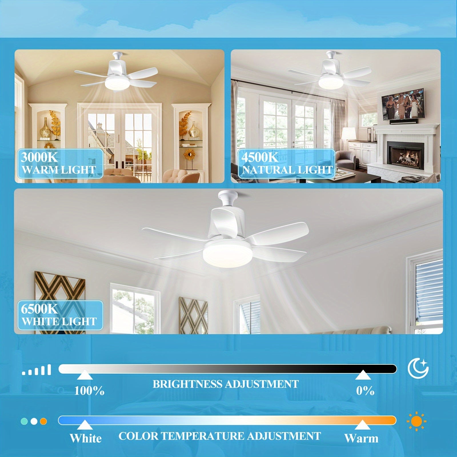 Modern Dimmable LED Ceiling Fan Light with Remote Multi-Speed 3 Color Options E26/E27 Hard-Wired Indoor