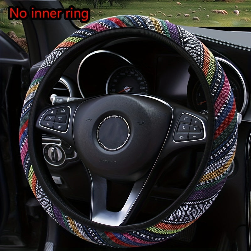 Unisex Bohemian Breathable Ethnic Fabric Car Steering Wheel Cover Polyester Fiber