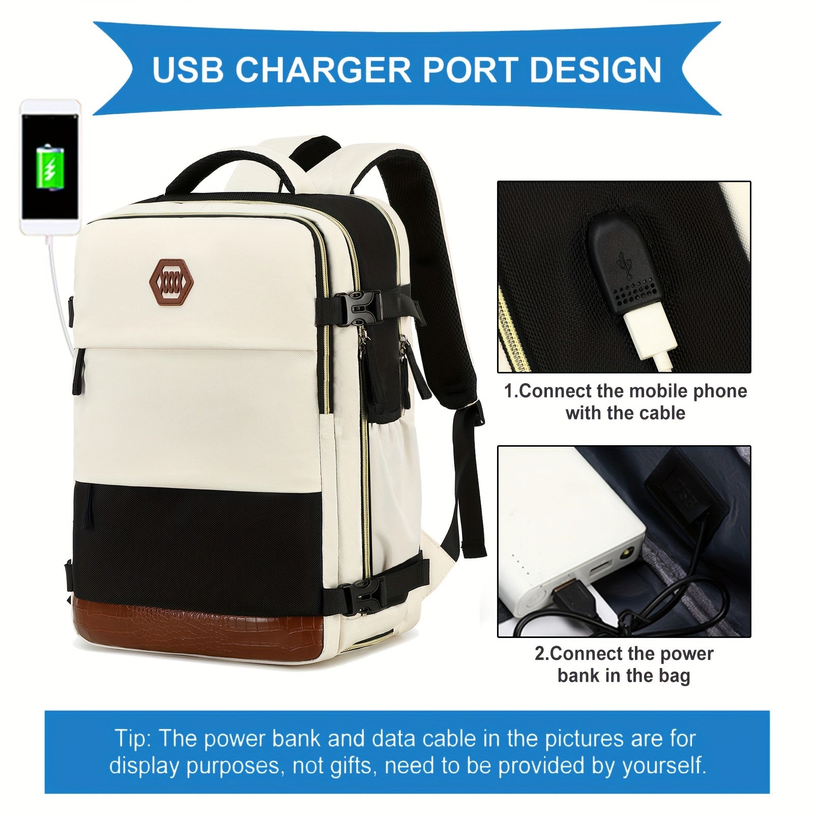 Ayollar uchun sayohat backpacki, poyabzal bo'limi bilan, noutbuk sumkasi, sozlanadigan kamar, zip yopilishi