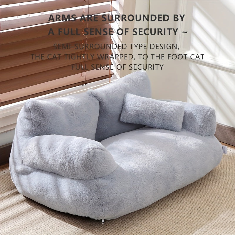 Grey Pet Bed for Cats and Dogs Non-Slip Washable Polyester Cozy Sofa
