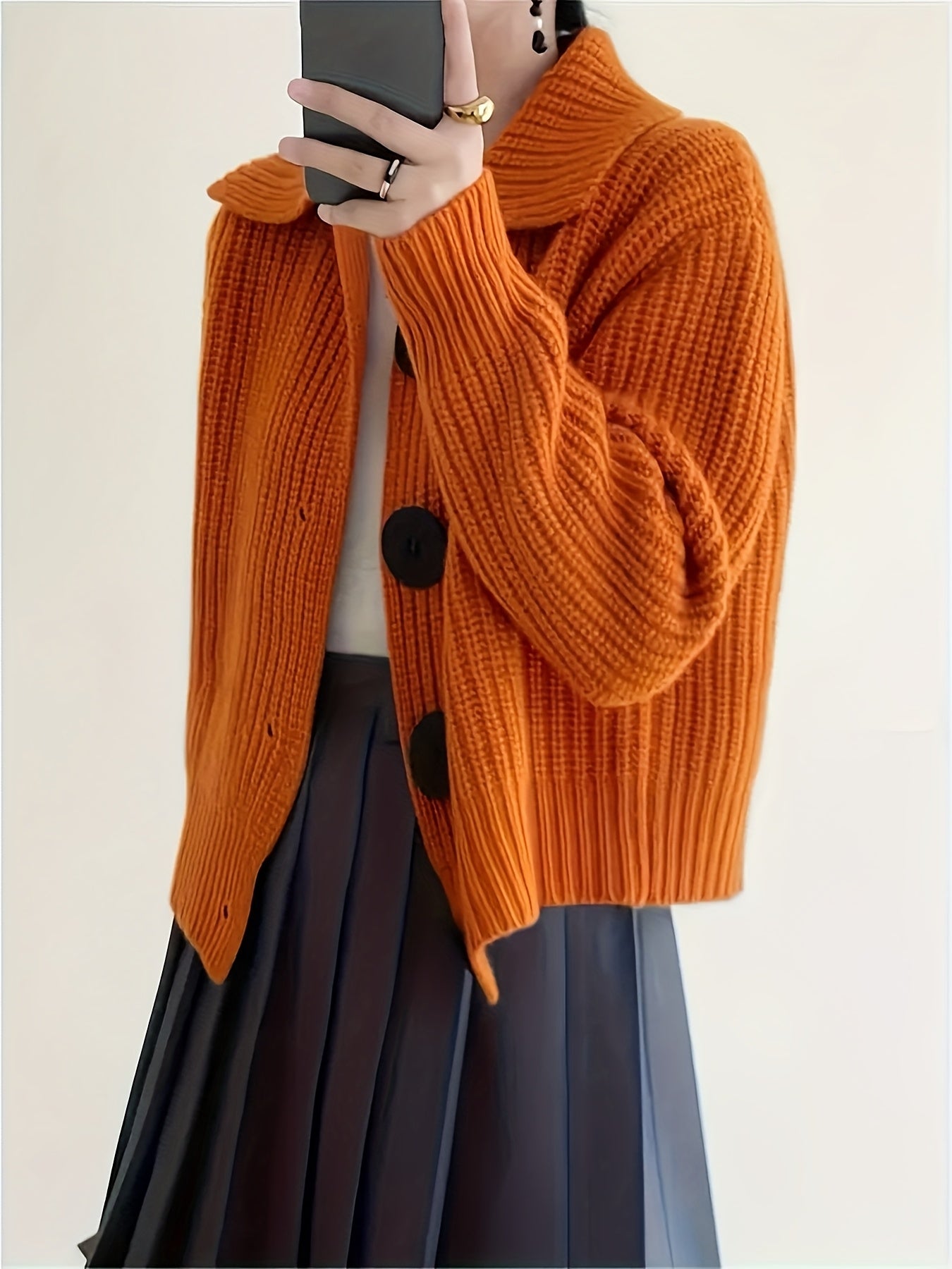 Plus Size Women's Knit Cardigan Sweater Coat with Button Closure for Fall Winter