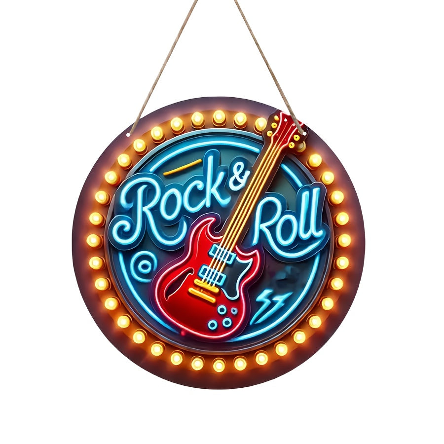 Neon Rock Light Wooden Wall Art for Bars Cafes Music Decor