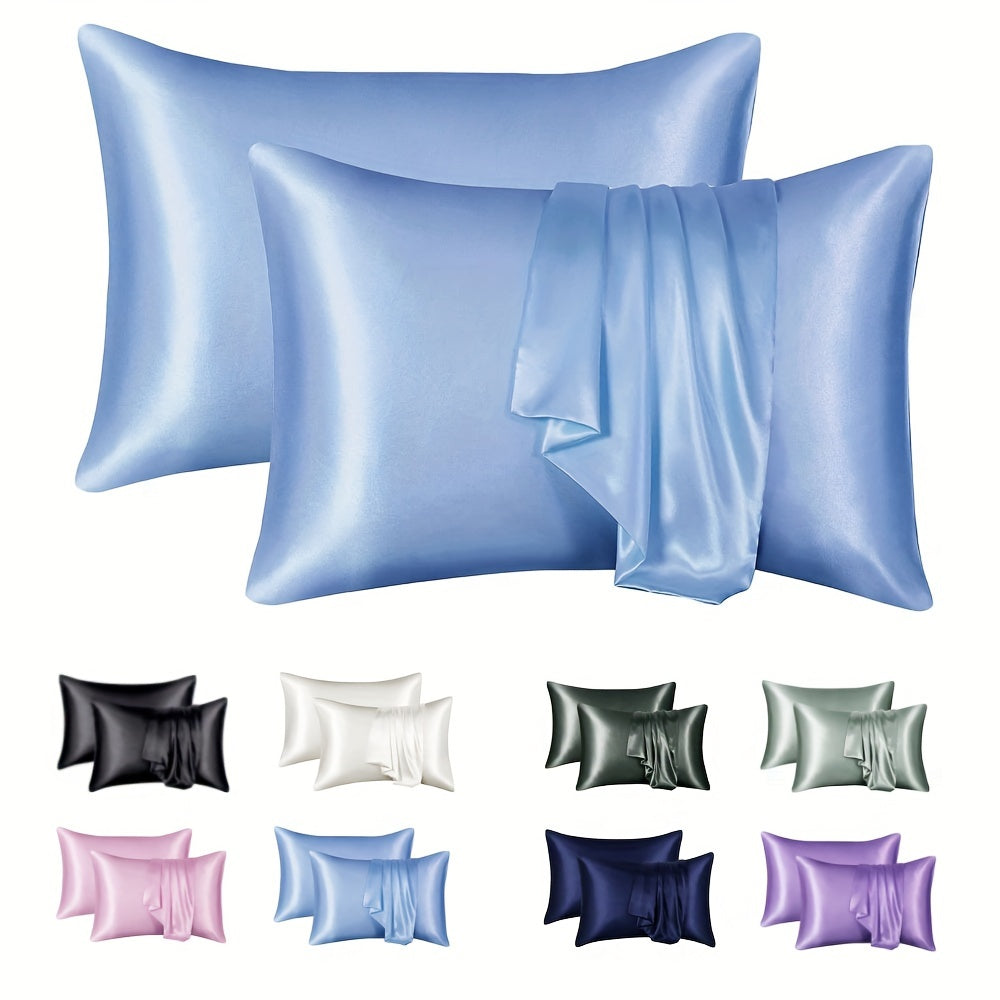 Set of 2 Satin Pillowcases Solid Color Envelope Style for Hair and Wrinkle Reduction