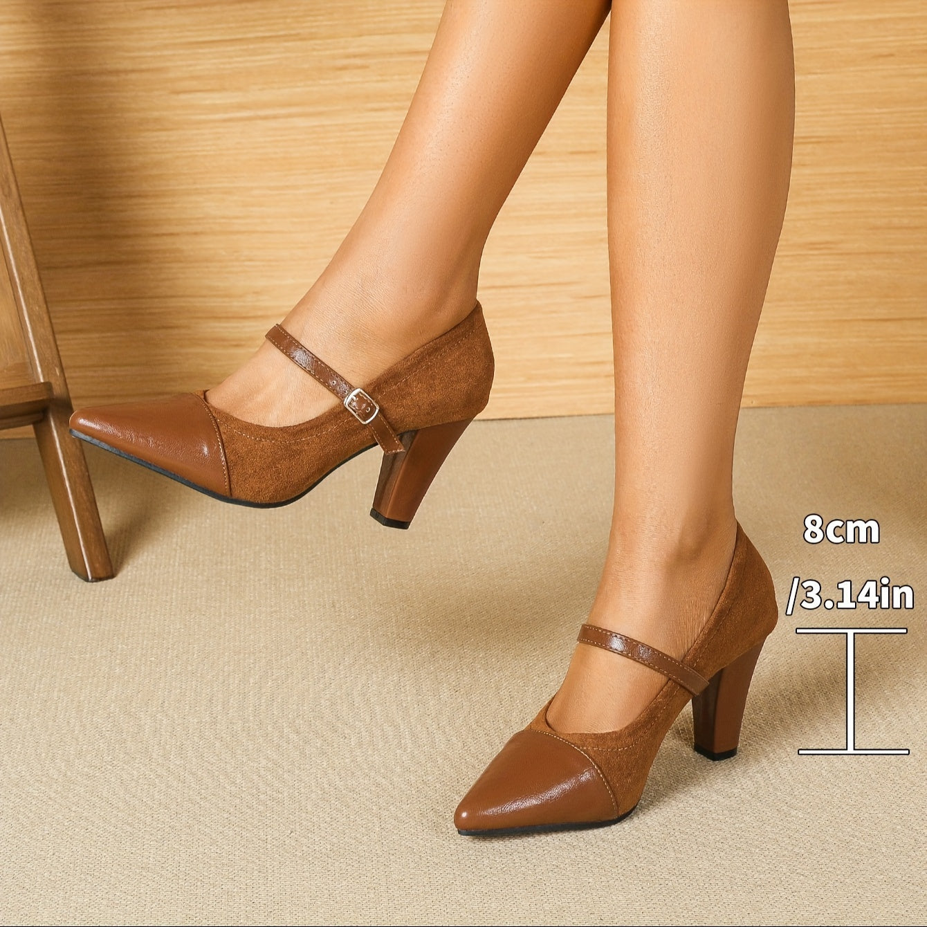 Women's High Heeled Pumps with PU Upper Rubber Outsole Adjustable Buckle